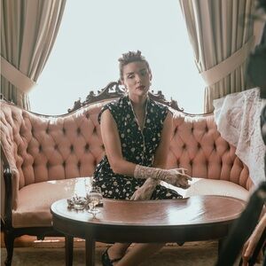 Vintage High Collar Peplum Dress